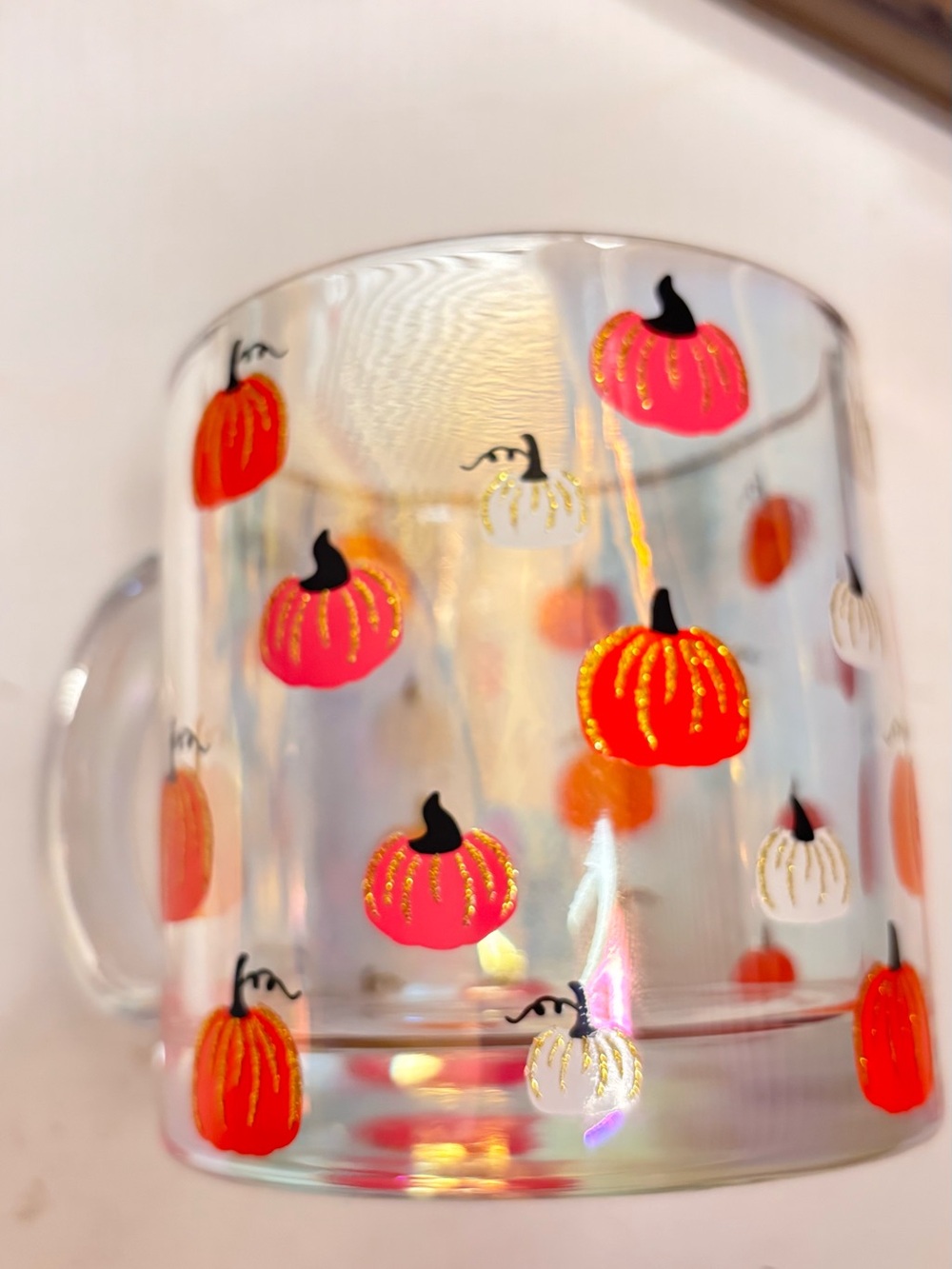 Autumn Pumpkin Glass Tumbler - Orange & Pink -